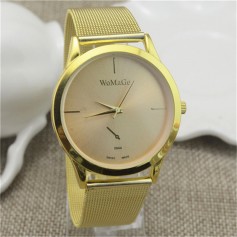 WOMAGE Men Women Stainless Steel Mesh Band Quartz Movement Wristwatch Simple Watches