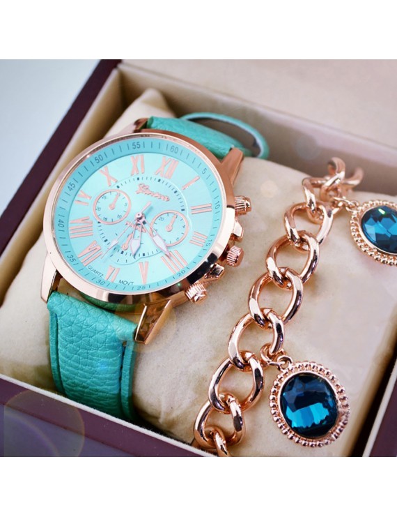 Fashion Geneva Roman Numerals Leather Analog Quartz Watch Casual Couple Watch Wrist Watches