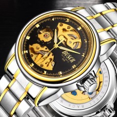 BOSCK Men's Luxury Hollow Mechanical Quartz Watch Waterproof Business Stainless Steel Wristwatches