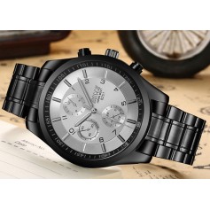 BOSCK Men's Luxury Quartz Watch Mechanical Waterproof Luminous Business Stainless Steel Wristwatches