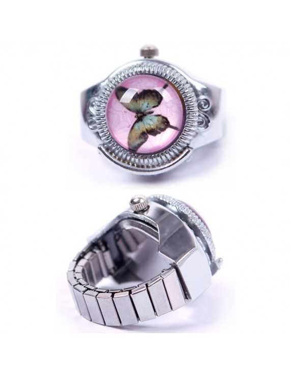 Fantastic Cute Child Lady Woman Man Girl Steel Butterfly Elastic Quartz Finger Ring Watch Gift
