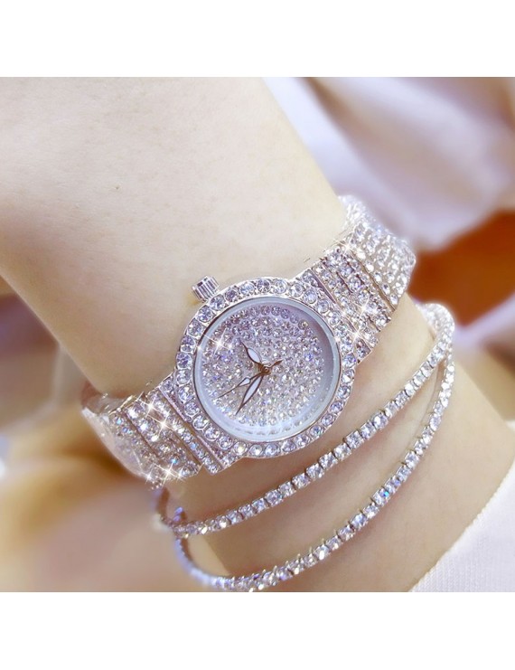 Fashion Women Vintage Rhinestone Analog Quartz Stainless Steel Dial Bracelet Wrist Watch