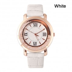 Fashion Luxury Women's Stainless Steel Flowing Crystal Dial Quartz Watch Analog PU Leather Wrist Watch