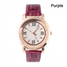 Fashion Luxury Women's Stainless Steel Flowing Crystal Dial Quartz Watch Analog PU Leather Wrist Watch