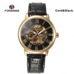 Forsining Luxury Mens Steampunk Gold/Silver Dial Skeleton Watch Stainless Steel Automatic Mechanical Wrist Watch