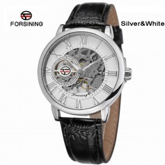 Forsining Luxury Mens Steampunk Gold/Silver Dial Skeleton Watch Stainless Steel Automatic Mechanical Wrist Watch