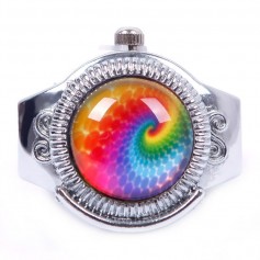 New Hot Woman Man Round Child Lady Steel Rainbow Pattern Elastic Quartz Finger Ring Watch Gift