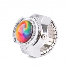 New Hot Woman Man Round Child Lady Steel Rainbow Pattern Elastic Quartz Finger Ring Watch Gift