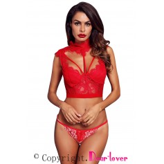Red Lace Strappy Bustier Crop Top