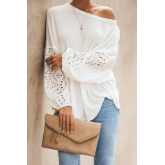 White Loose Casual Puffy Sleeve Top
