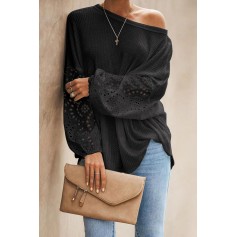 Black Loose Casual Puffy Sleeve Top