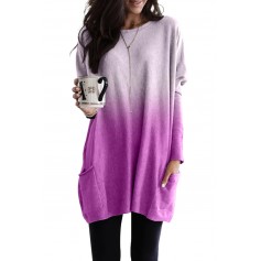 Purple Color Block Pocketed Side Long Top