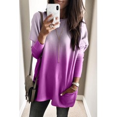 Purple Color Block Pocketed Side Long Top