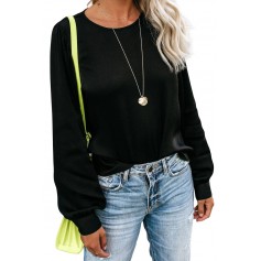 Black Billowy Bell Sleeve Relaxed Fit Pullover Top