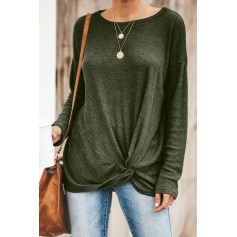 Green Solid Knotted Knitted Top