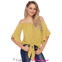 Yellow Off The Shoulder Knot Front Top