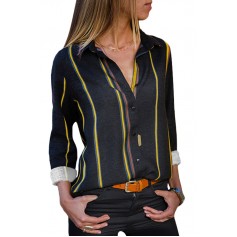 Yellow Charcoal Striped Modern Women Shirt