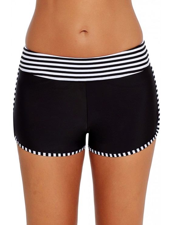 Black White Striped Trim Swim Board Shorts