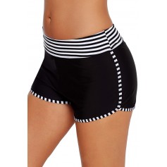 Black White Striped Trim Swim Board Shorts