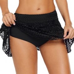 Black Crochet Lace Skirted Bikini Bottom