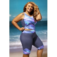 Sleeveless Top and Cropped Pants Two Piece Unitard Swimsuit