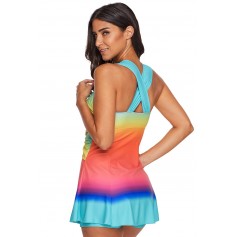Turquoise Ombre Tie Dye Swim Dress with Shorts