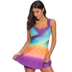Purple Ombre Tie Dye Swim Dress with Shorts