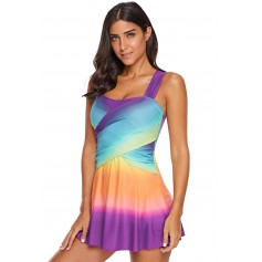 Purple Ombre Tie Dye Swim Dress with Shorts