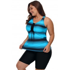 Blue Black Ombre Print Racerback Tankini Swimsuit