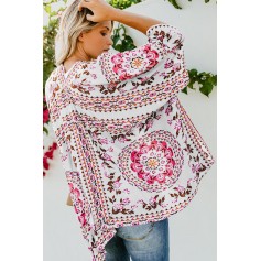 White Floral Kimono Cardigan Open Front Cover Up