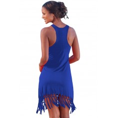 Blue Beach Time Long shirt with Fringes
