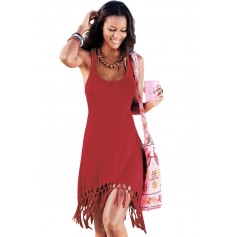Red Beach Time Long shirt with Fringes
