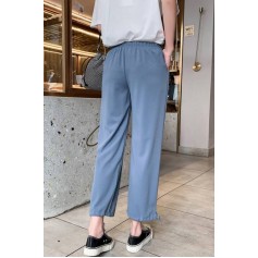 Light-blue Pocket Drawstring Elastic Waist Casual Pants