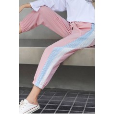 Pink Drawstring Casual Plus Size Pants