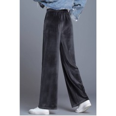 Dark-gray Drawstring Pocket Wide Leg Casual Pants