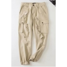 Ripped Pocket High Waist Casual Pants