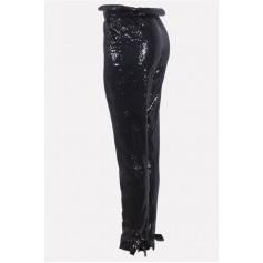 Black Sequin Ruffles Tied Elastic Waist Sexy Pants