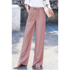 Pink Drawstring Pocket Wide Leg Casual Pants