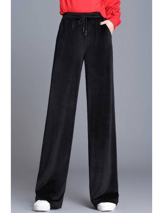 Black Drawstring Pocket Wide Leg Casual Pants