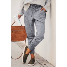 Gray Drawstring Pocket Casual Harem Pants