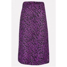 Purple Leopard Slit Casual Midi Skirt