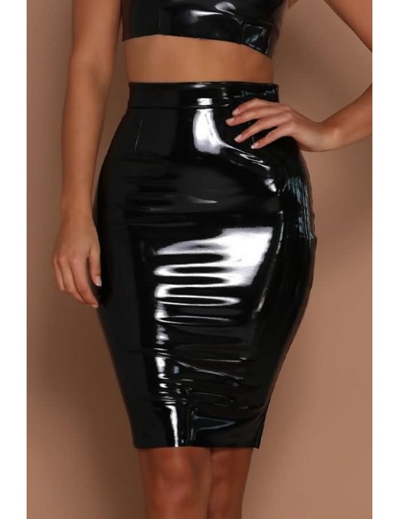 Black Faux Leather High Waist Sexy Bodycon Skirt