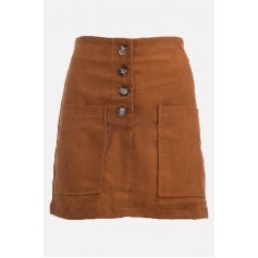 Brown Corduroy Button Up High Waist Casual Skirt