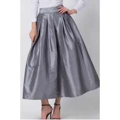 Gray High Waist Casual Maxi A Line Skirt
