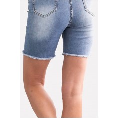 Light-blue Ripped Distressed Raw Hem Casual Denim Shorts