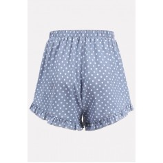 Light-blue Polka Dot Drawstring Ruffles Trim Casual Shorts
