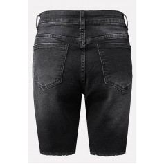 Black Ripped Distressed Raw Hem Casual Denim Shorts