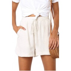 White Drawstring Pocket Casual Shorts