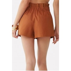 Light-brown Pleated High Waist Casual Shorts