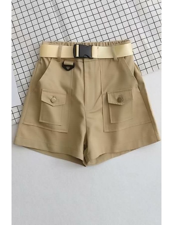 Button Up Pocket Belt Casual Shorts